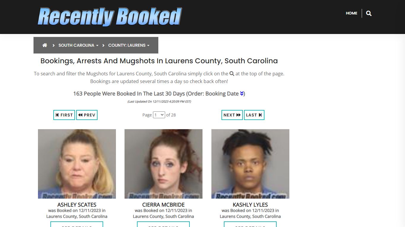 Bookings, Arrests and Mugshots in Laurens County, South Carolina
