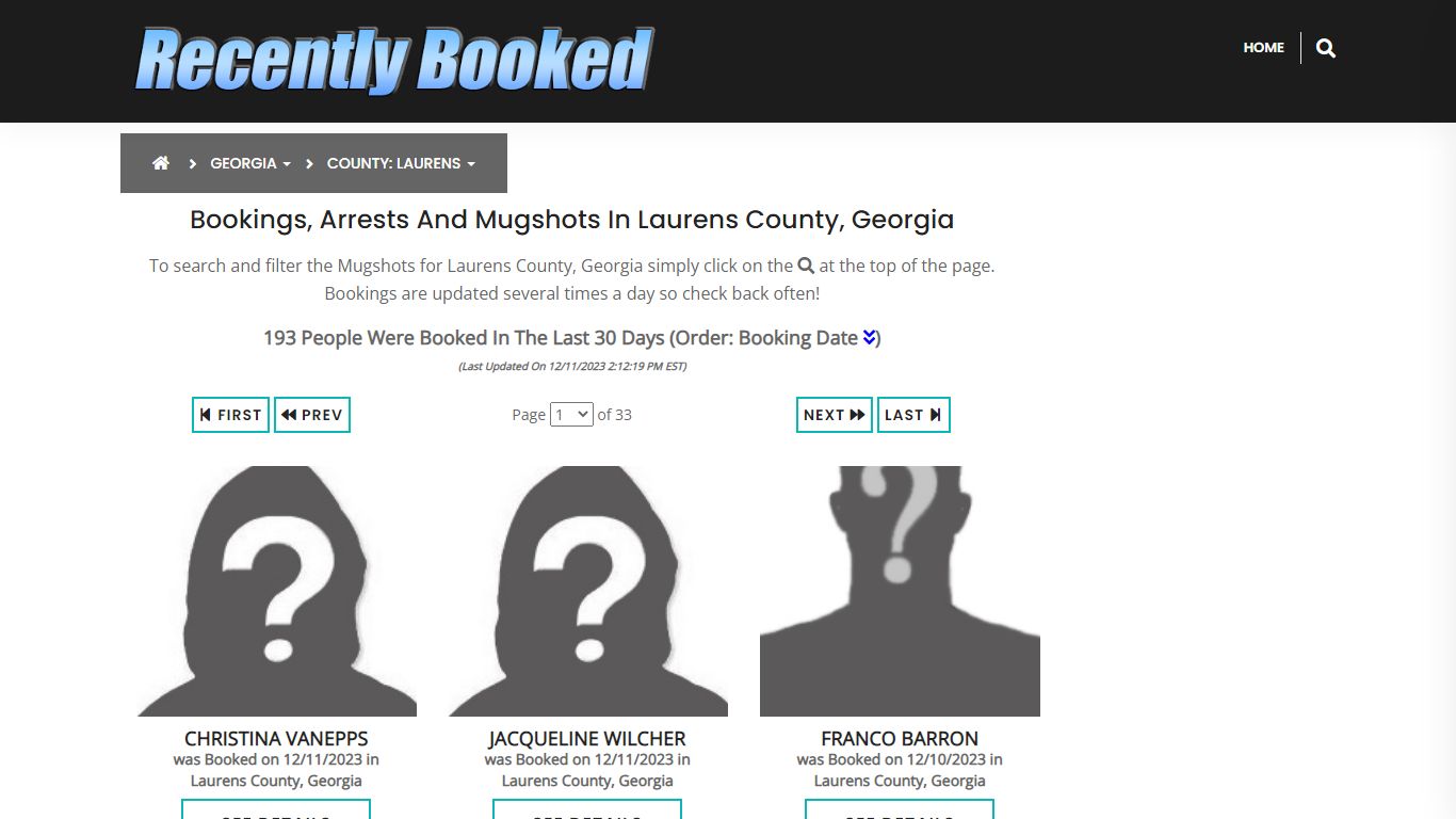 Recent bookings, Arrests, Mugshots in Laurens County, Georgia